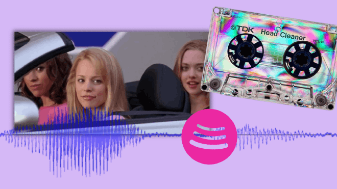 Collage met een cassettebandje, audiogolfvorm en de &lsquo;kom op, loser&rsquo;-meme.